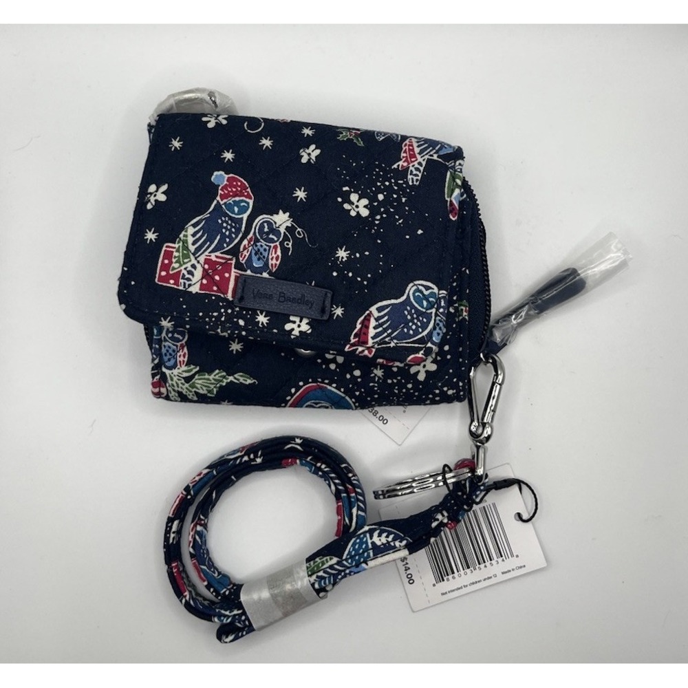 Vera Bradley RFID Card Case‎ Mini Wallet, Holiday Owls with Crossbody Strap, NWT